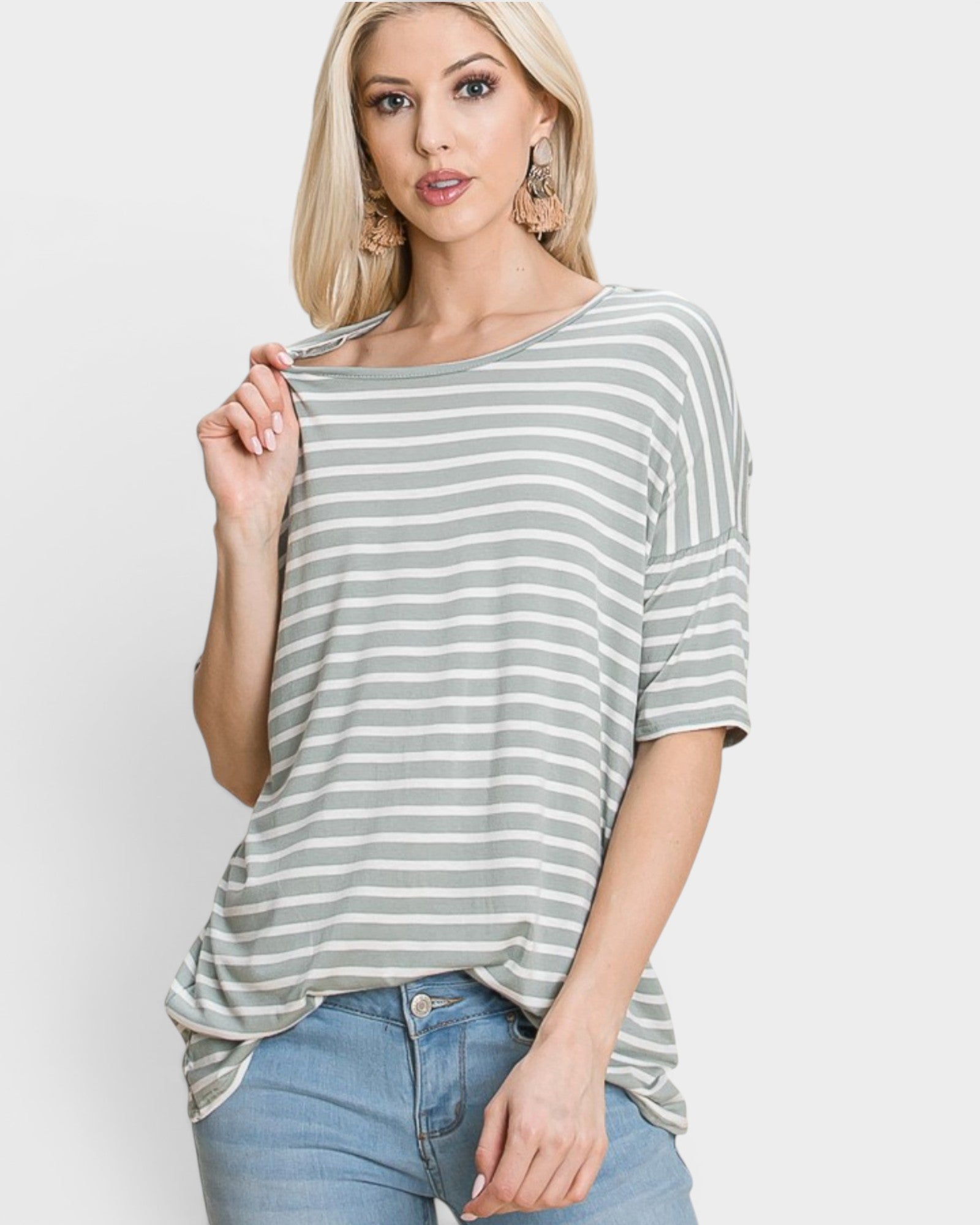 Sage Striped Oversized Tee
