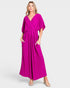 Vestido largo cruzado con bolsillos en color magenta