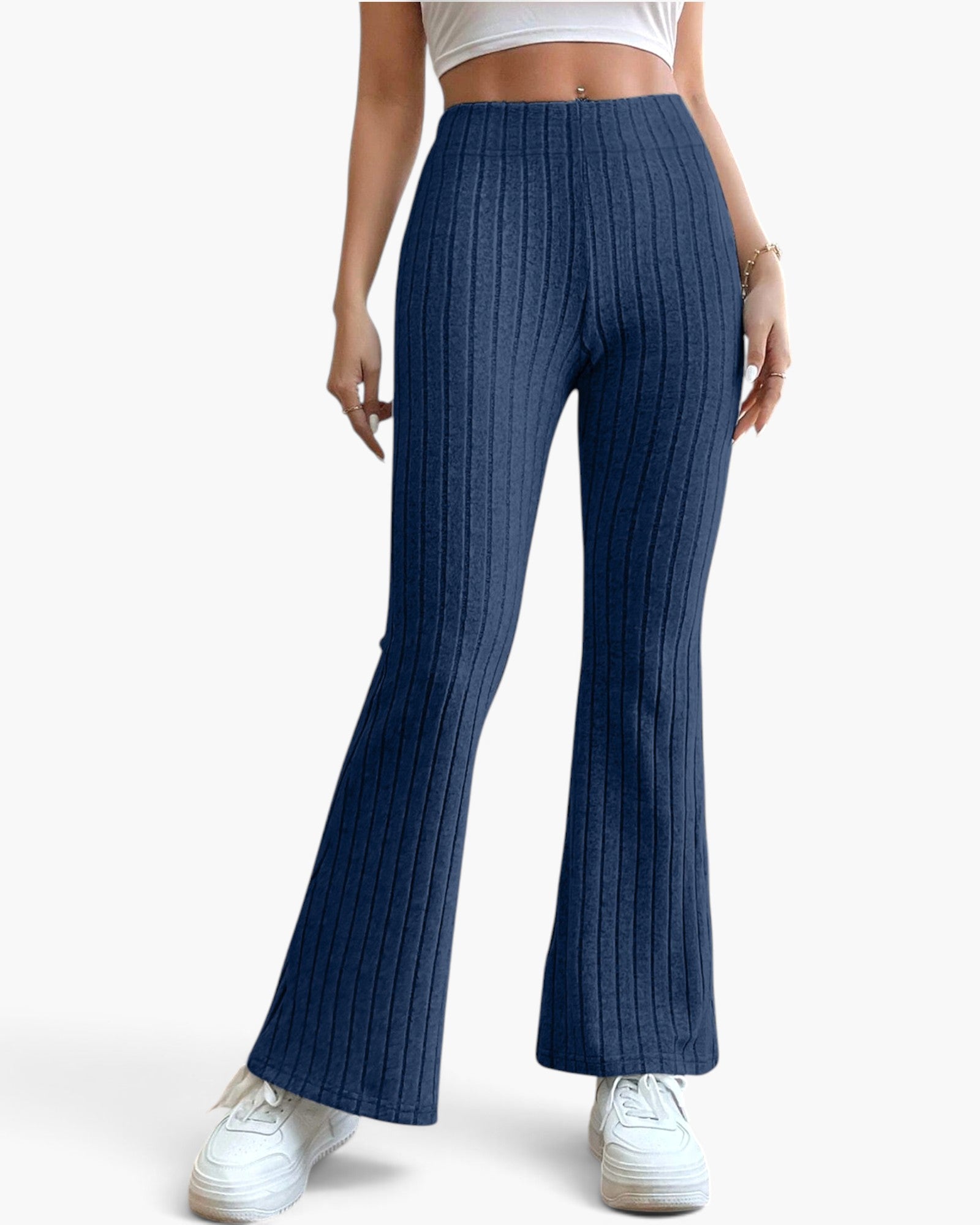 Ribbed High-Waist Flare Pants