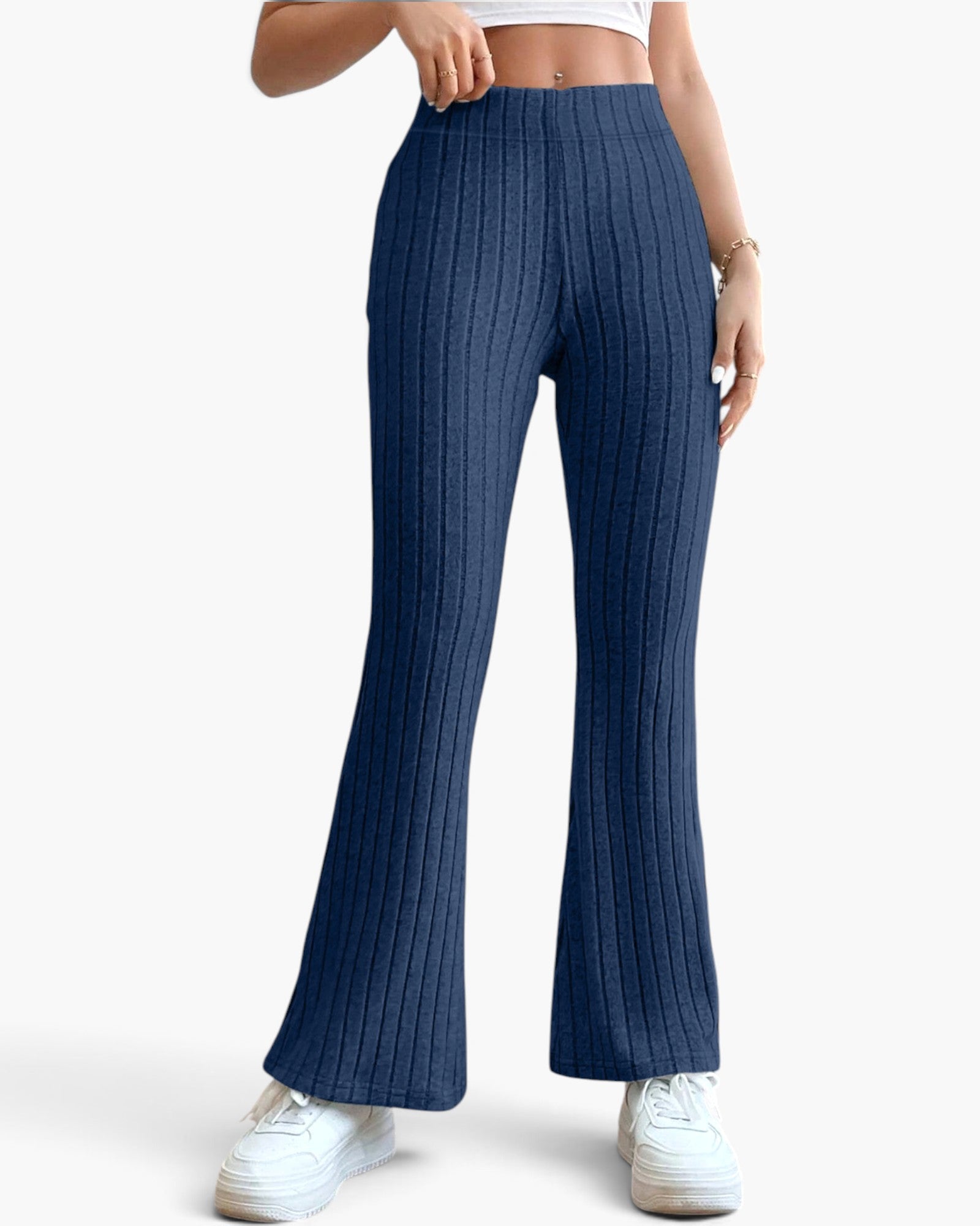 Ribbed High-Waist Flare Pants
