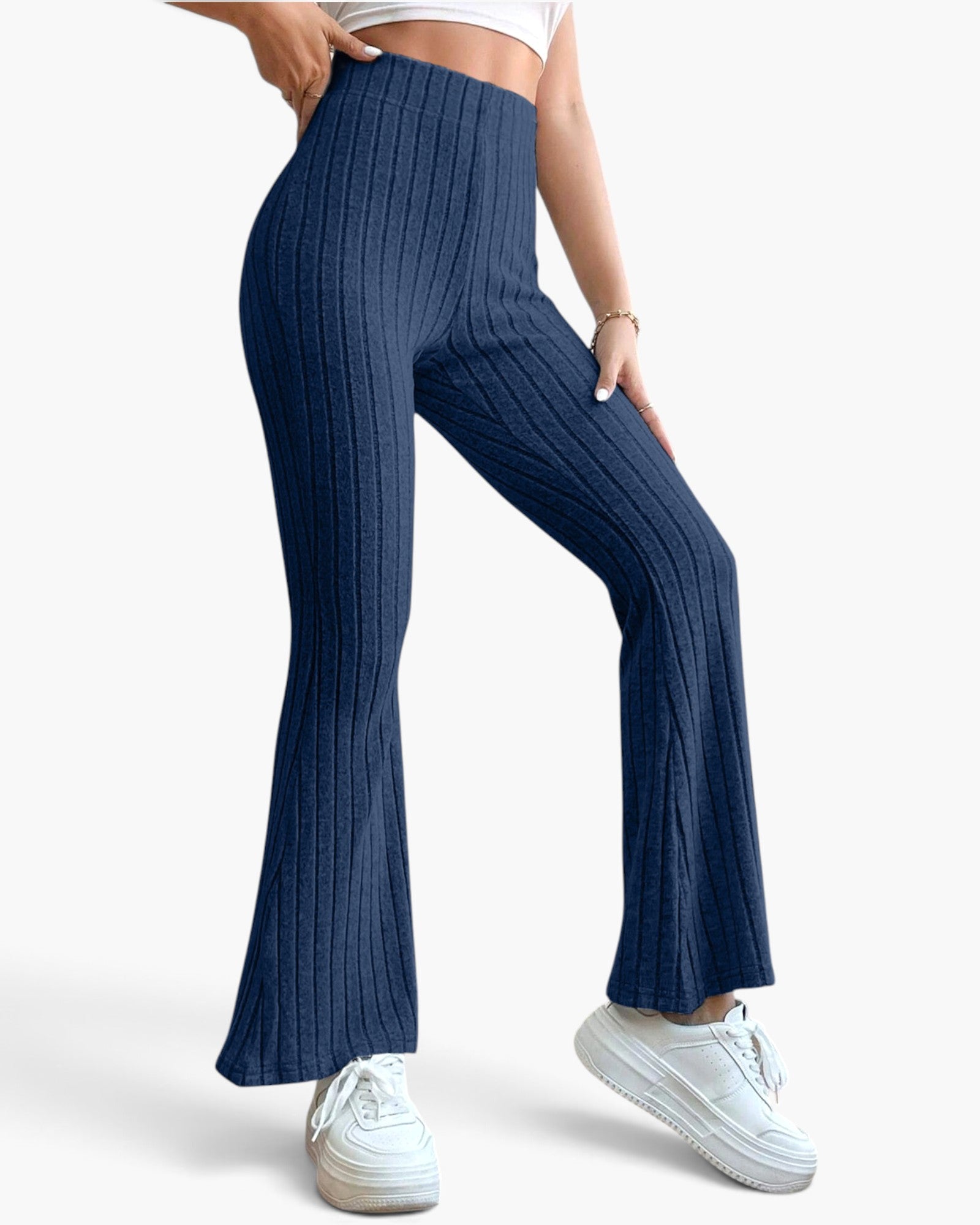 Ribbed High-Waist Flare Pants