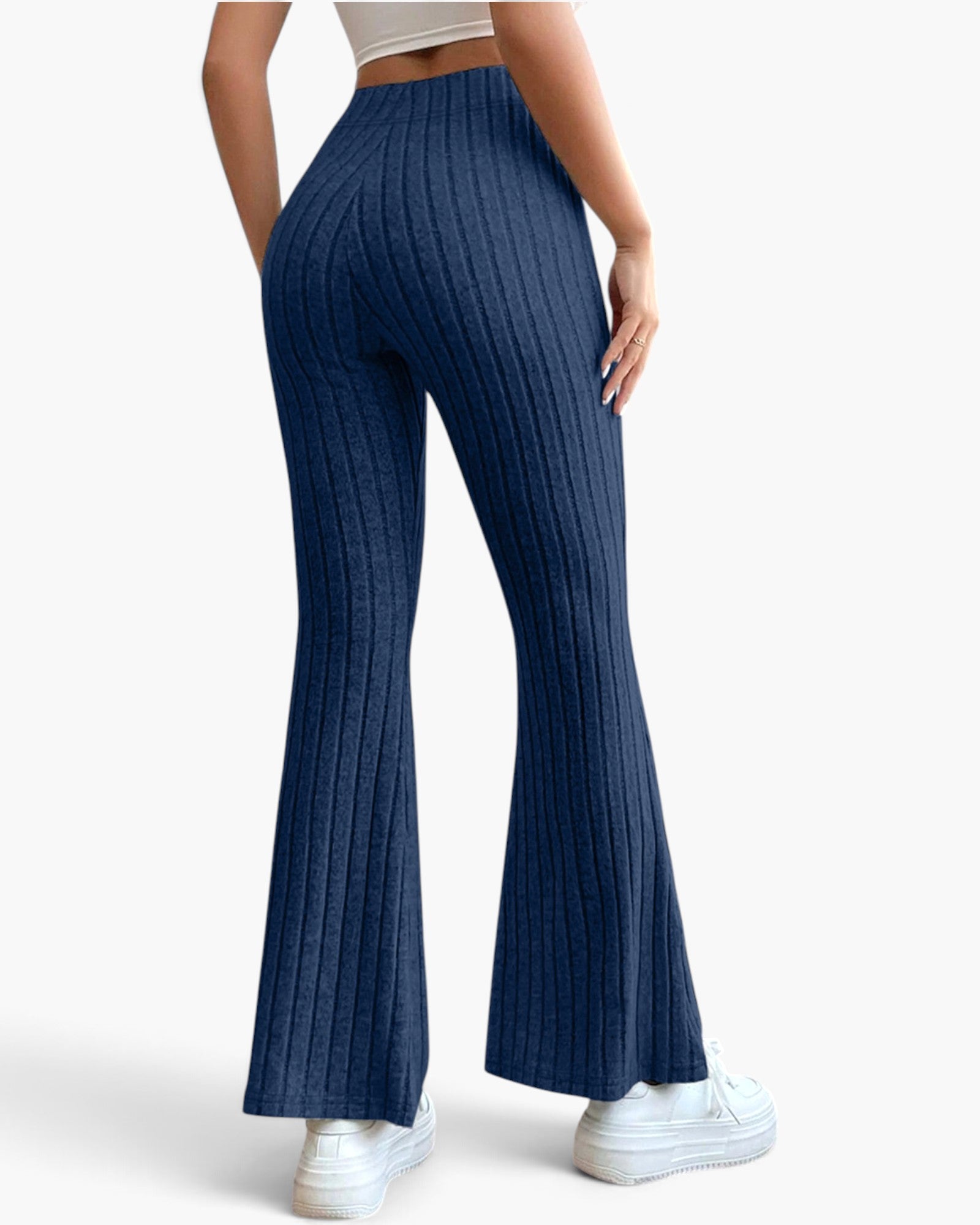 Ribbed High-Waist Flare Pants