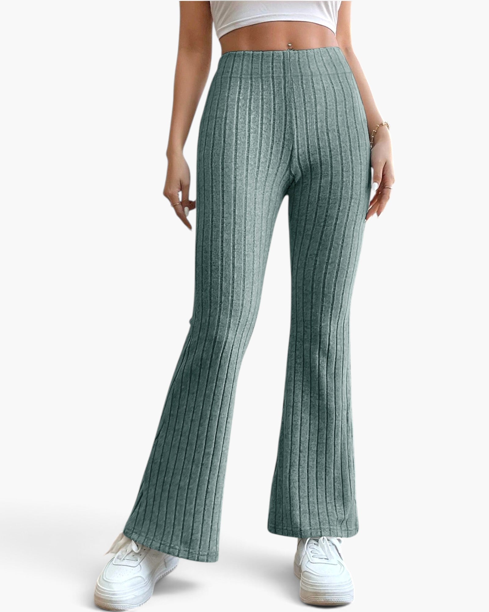 Ribbed High-Waist Flare Pants