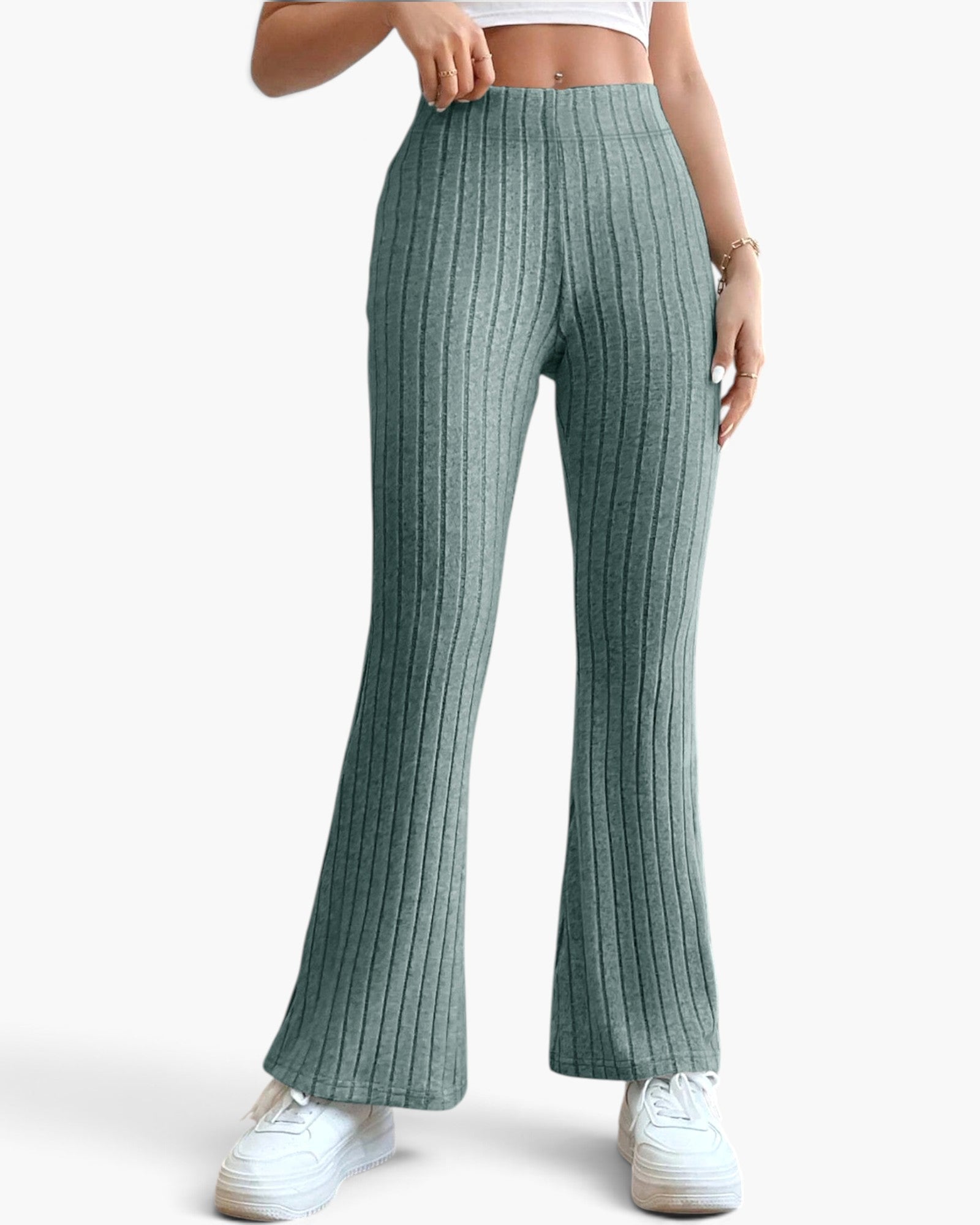 Ribbed High-Waist Flare Pants