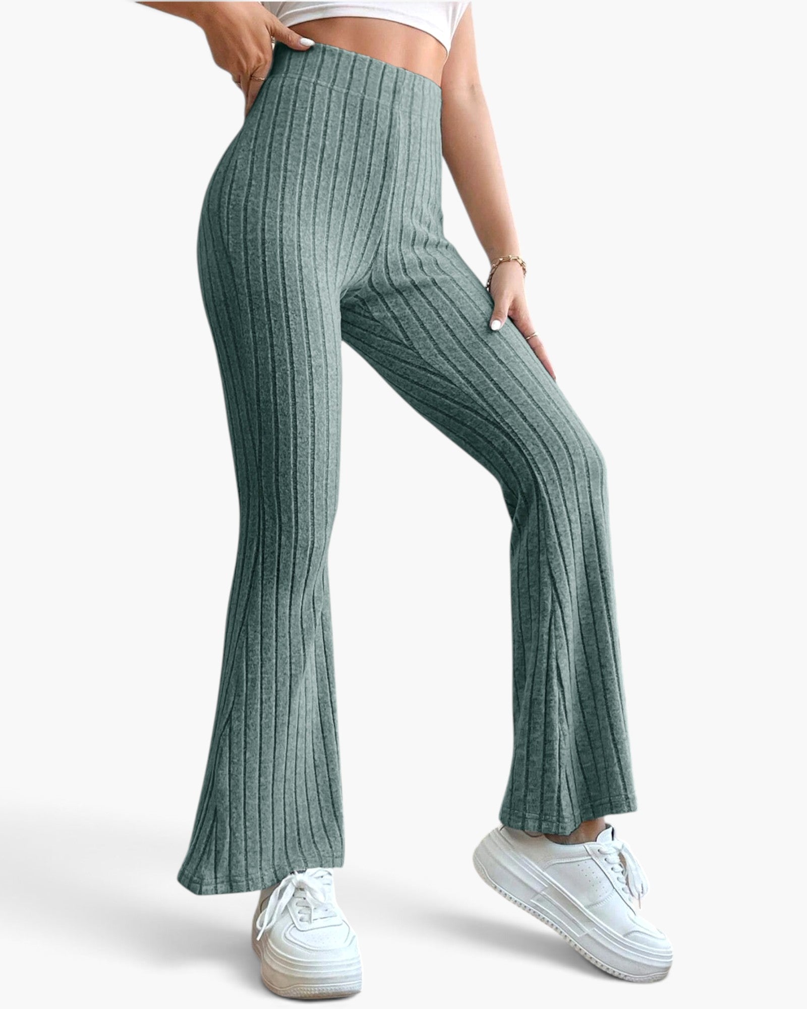 Ribbed High-Waist Flare Pants