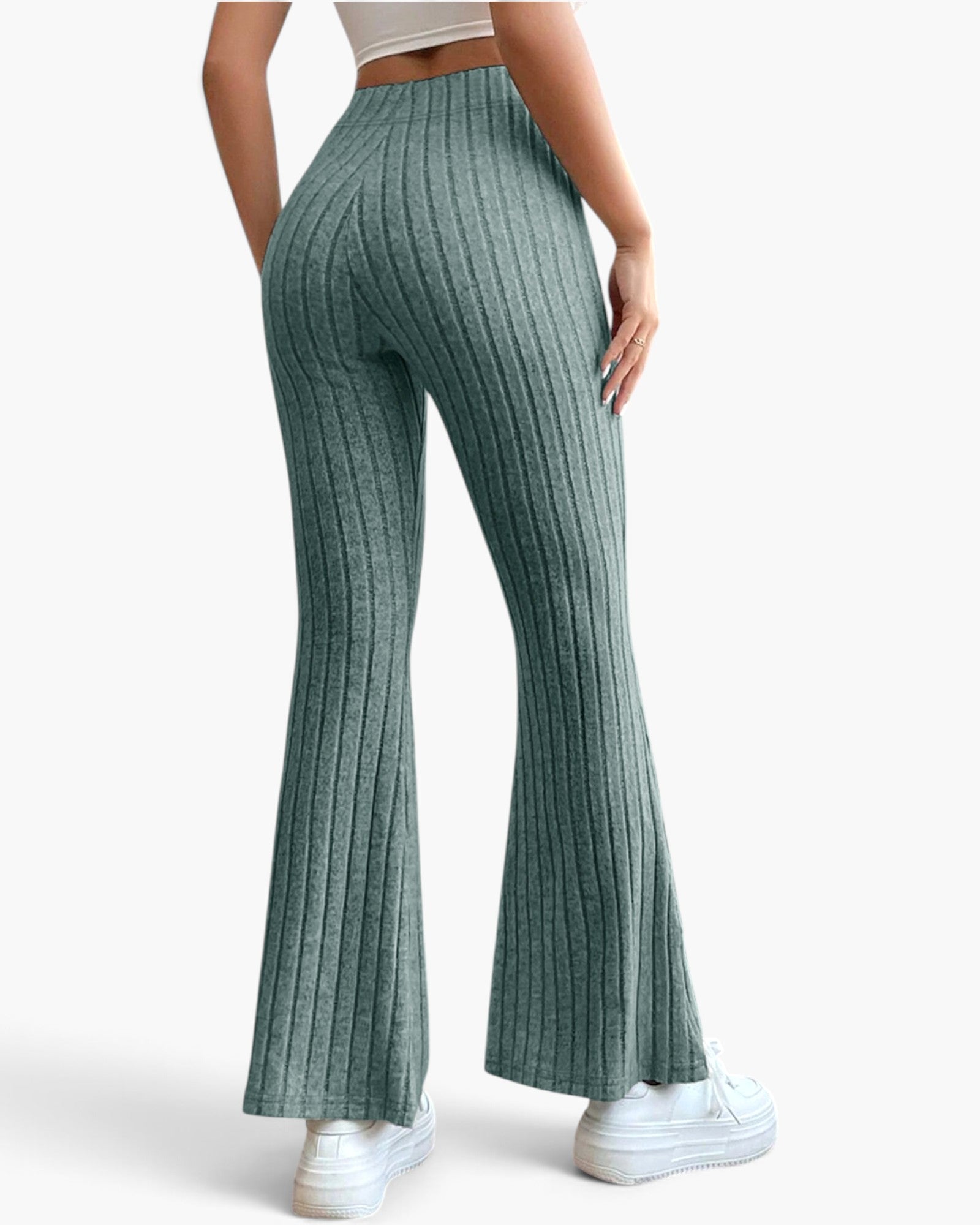 Ribbed High-Waist Flare Pants