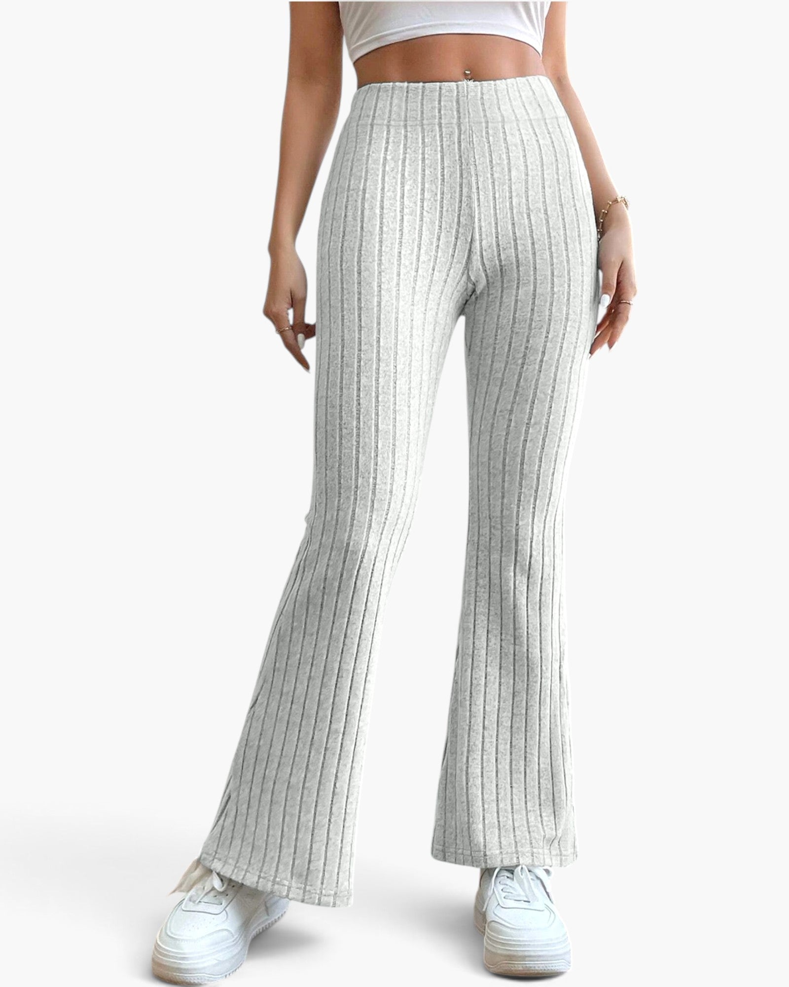 Ribbed High-Waist Flare Pants