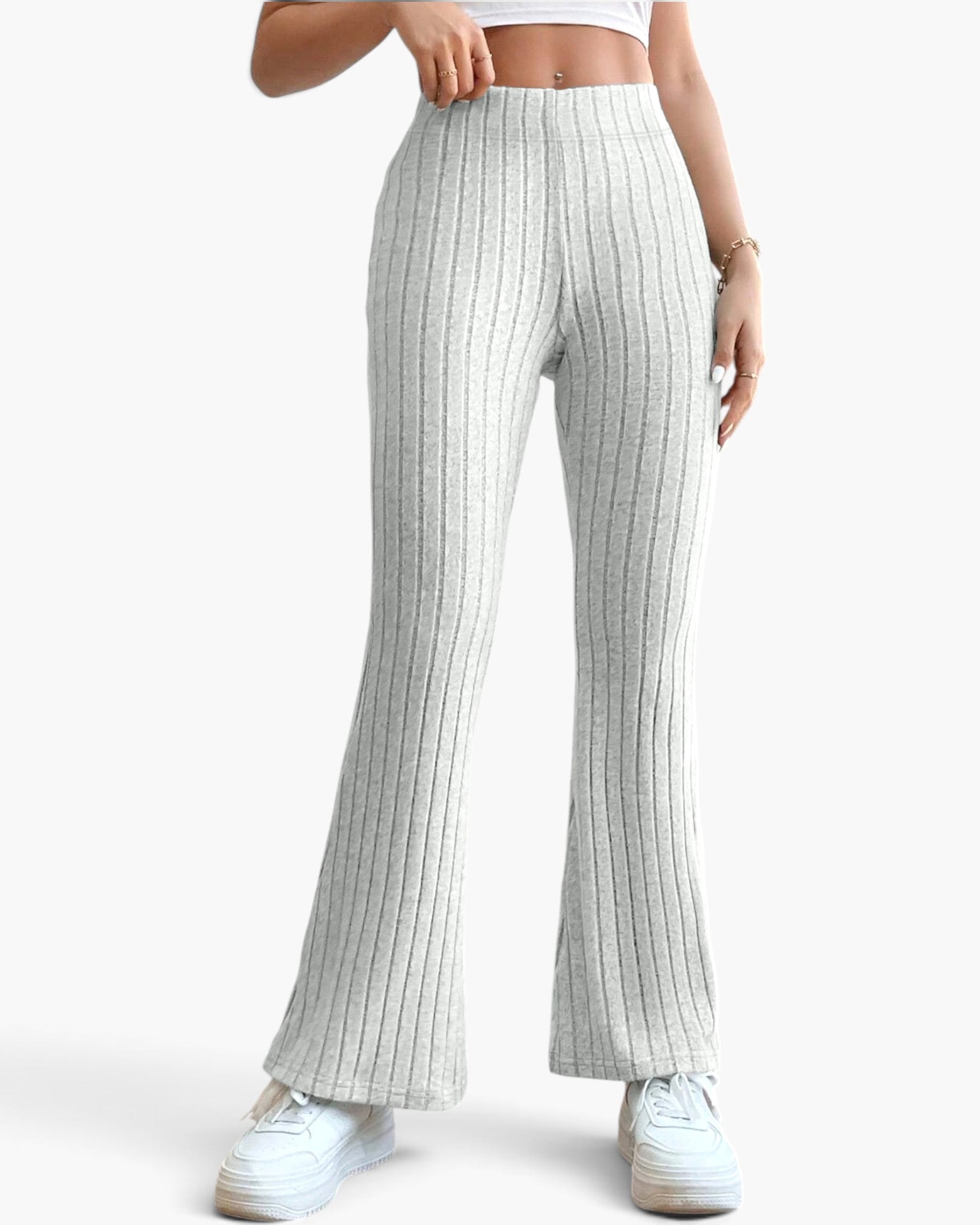 Ribbed High-Waist Flare Pants