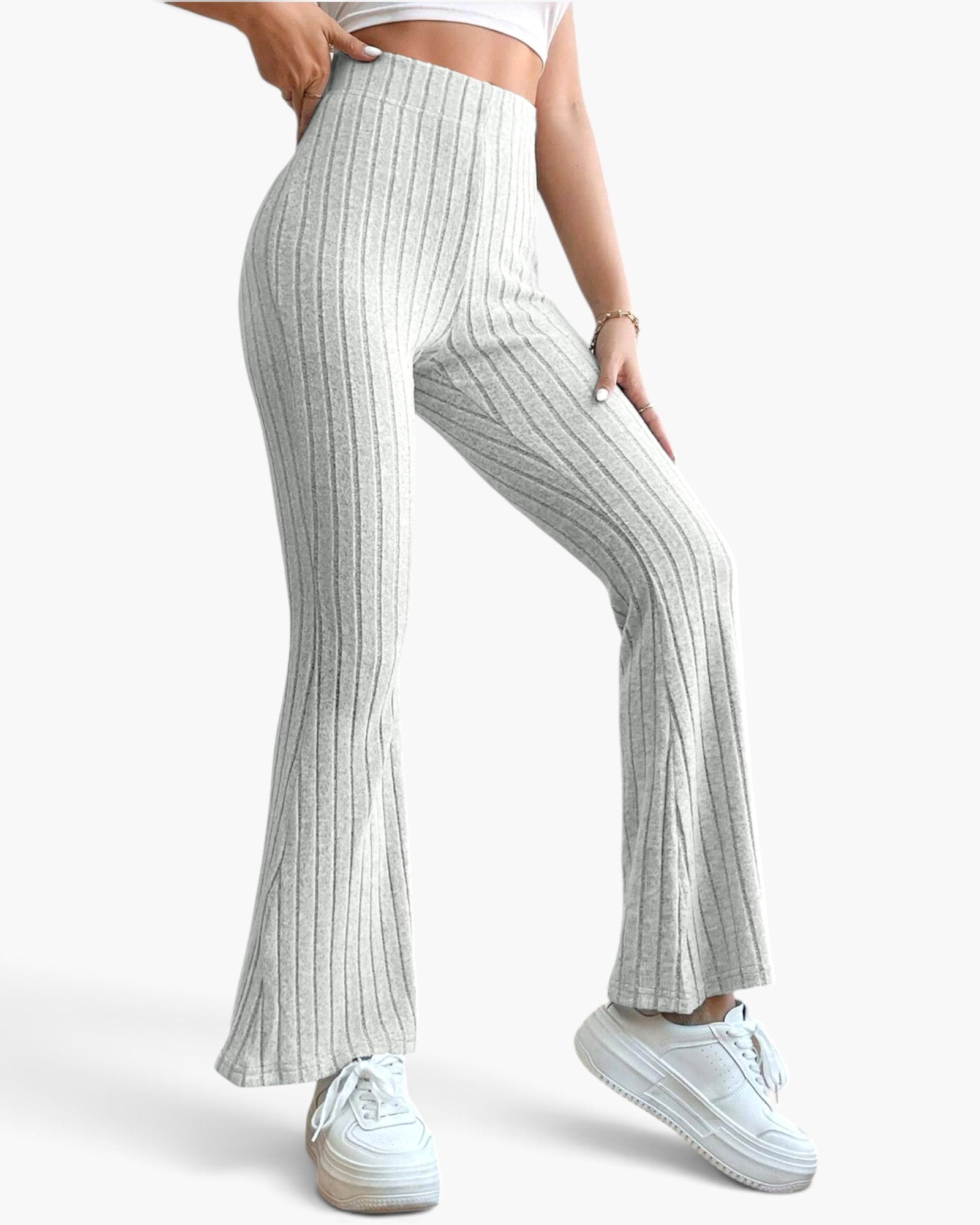 Ribbed High-Waist Flare Pants