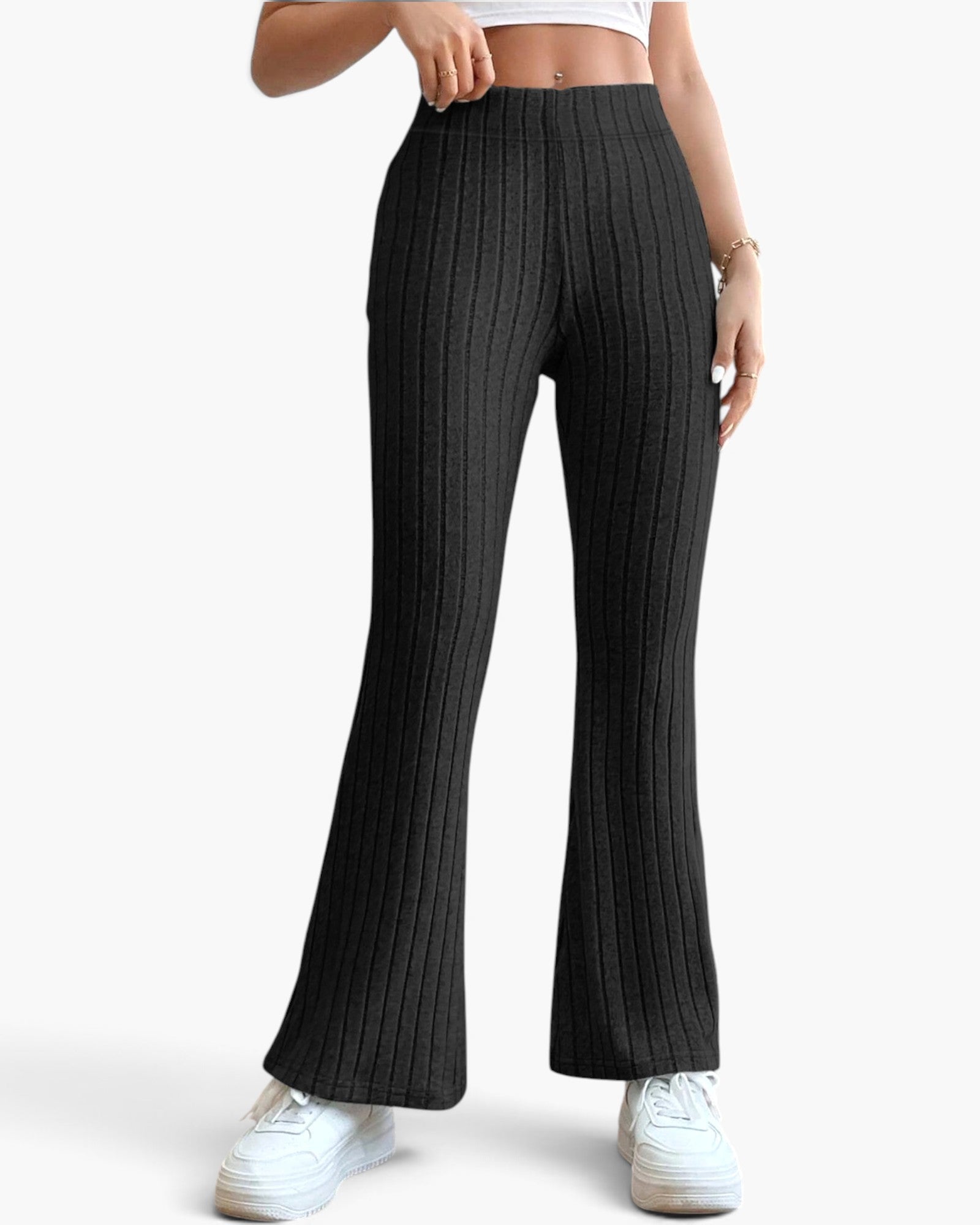 Ribbed High-Waist Flare Pants