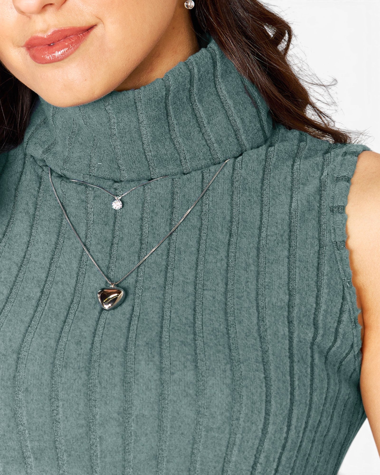 Ribbed Sleeveless Turtleneck Top