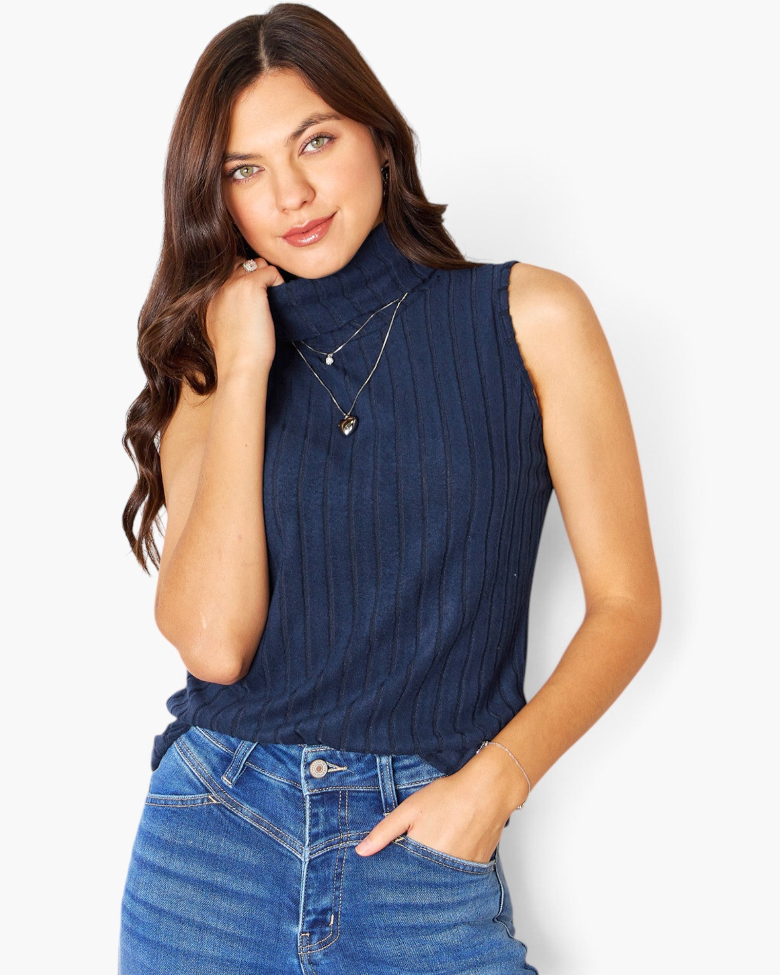 Ribbed Sleeveless Turtleneck Top