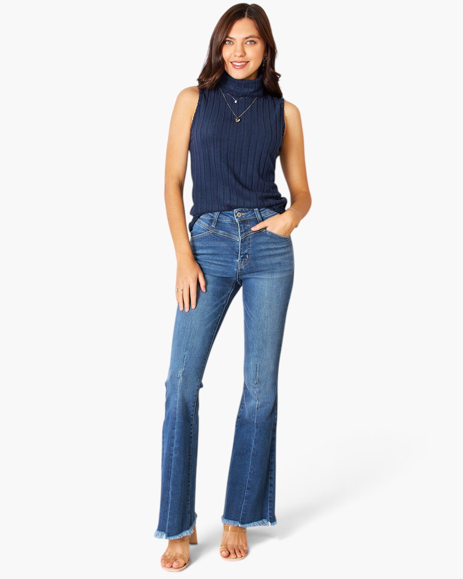Ribbed Sleeveless Turtleneck Top
