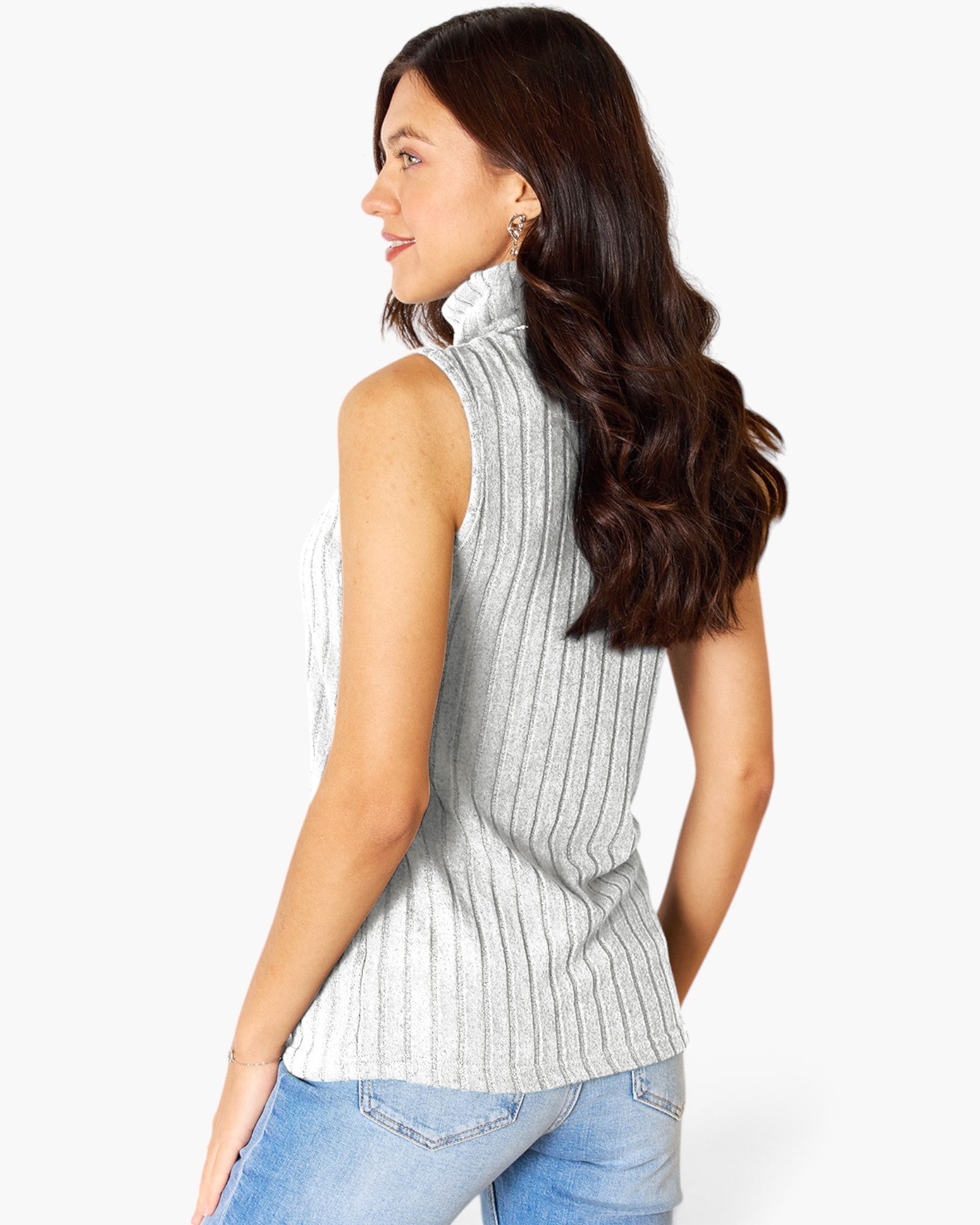 Ribbed Sleeveless Turtleneck Top