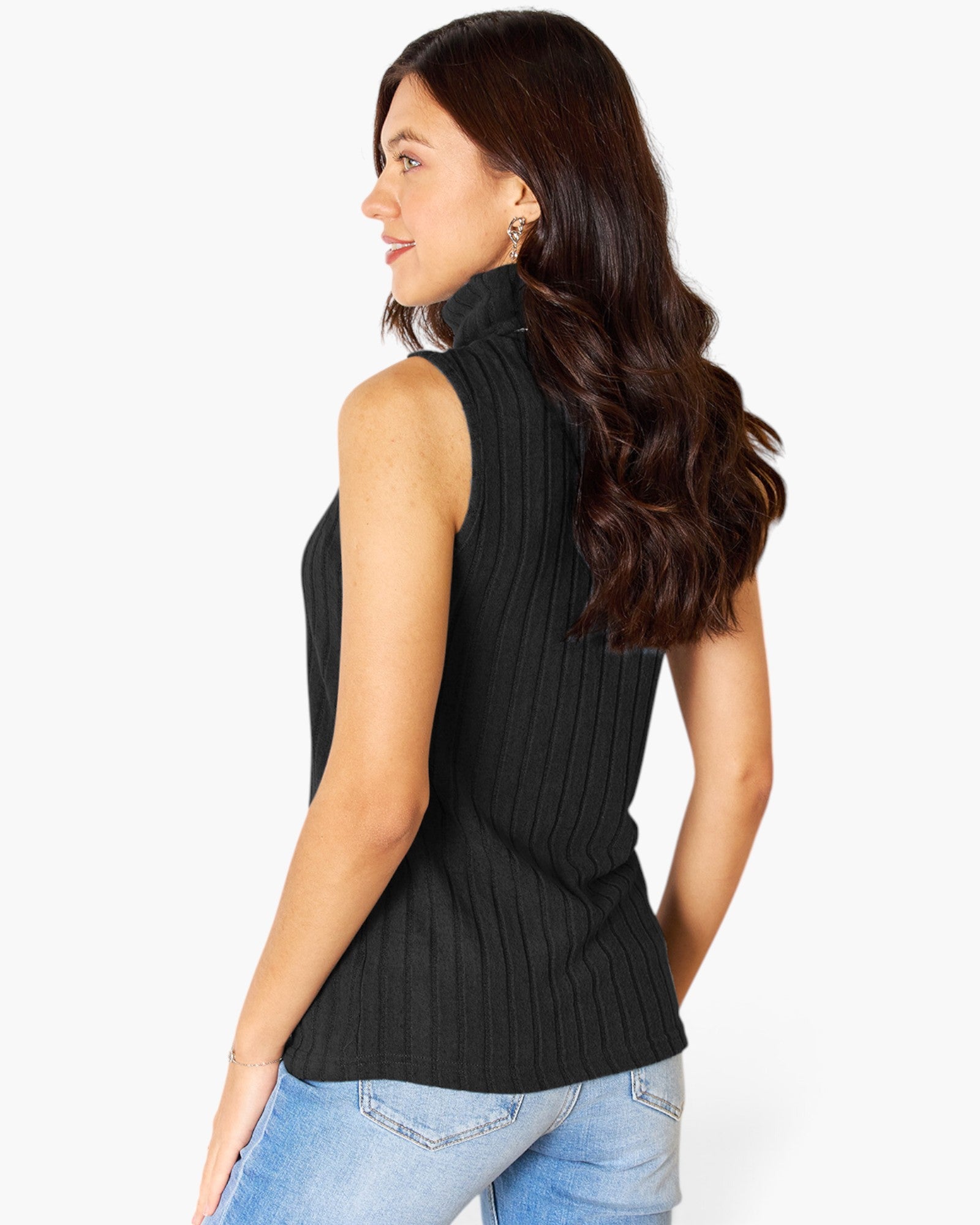 Ribbed Sleeveless Turtleneck Top