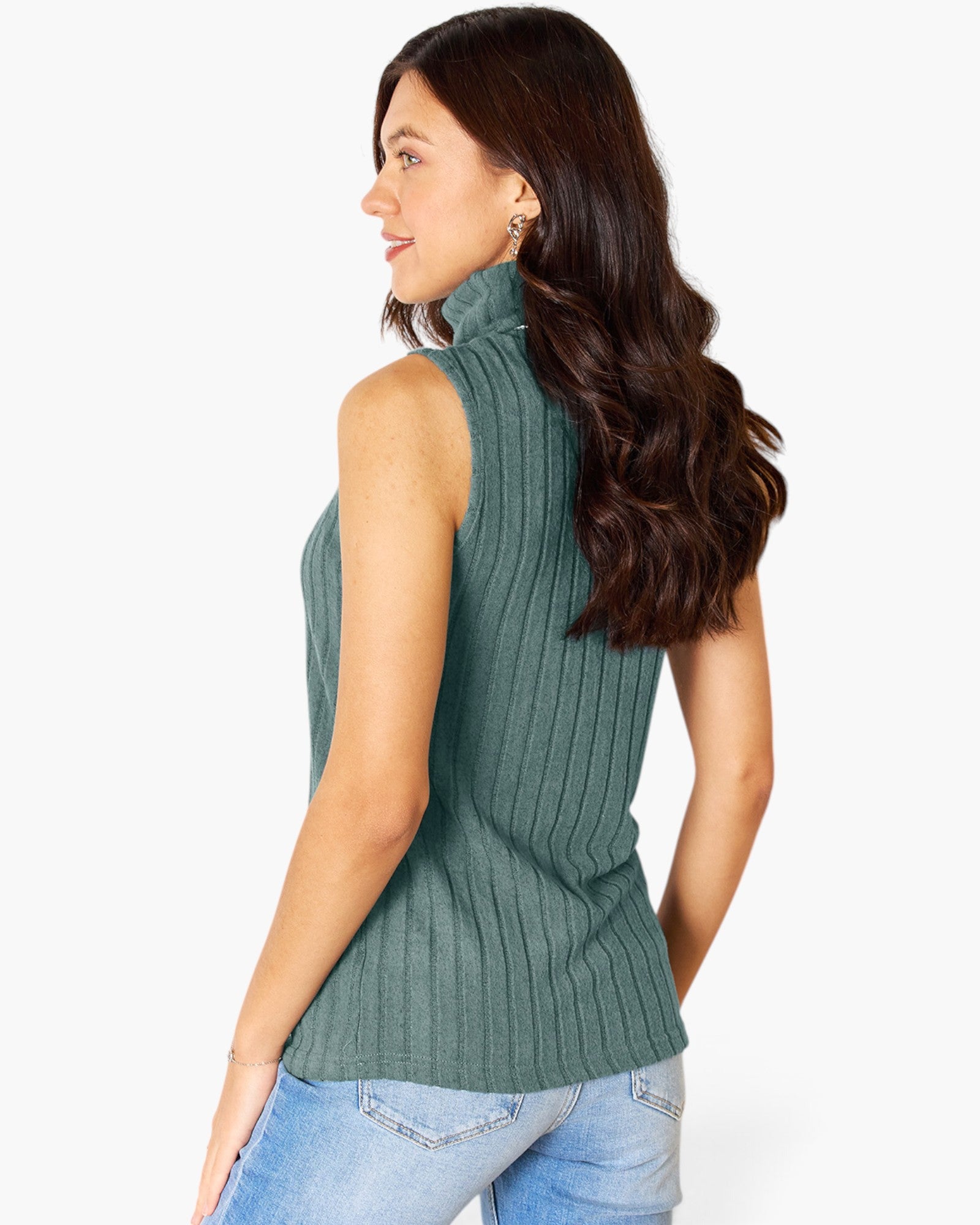Ribbed Sleeveless Turtleneck Top