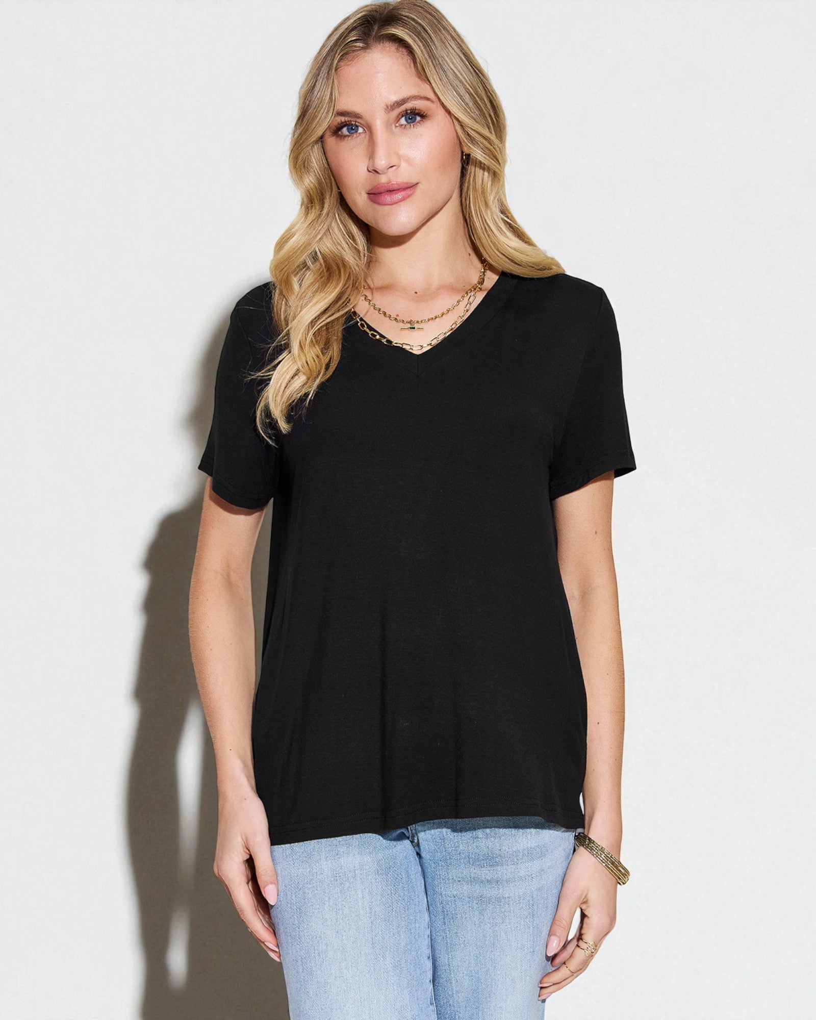 T-shirt haut-bas à col en V