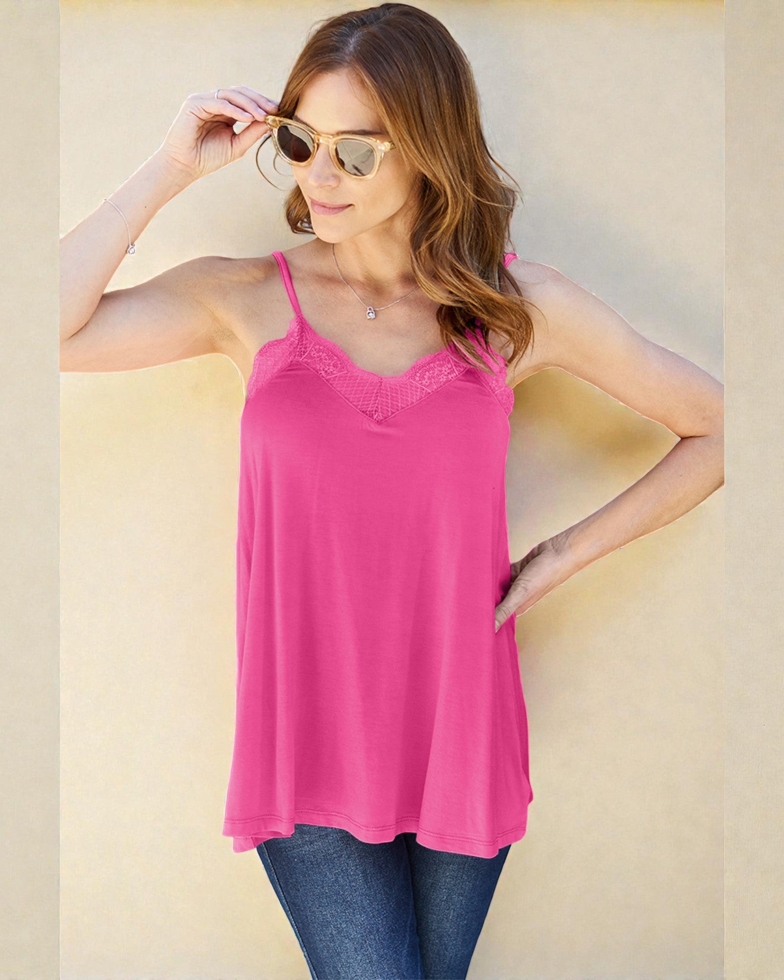Camisola con cuello en V y ribete de encaje