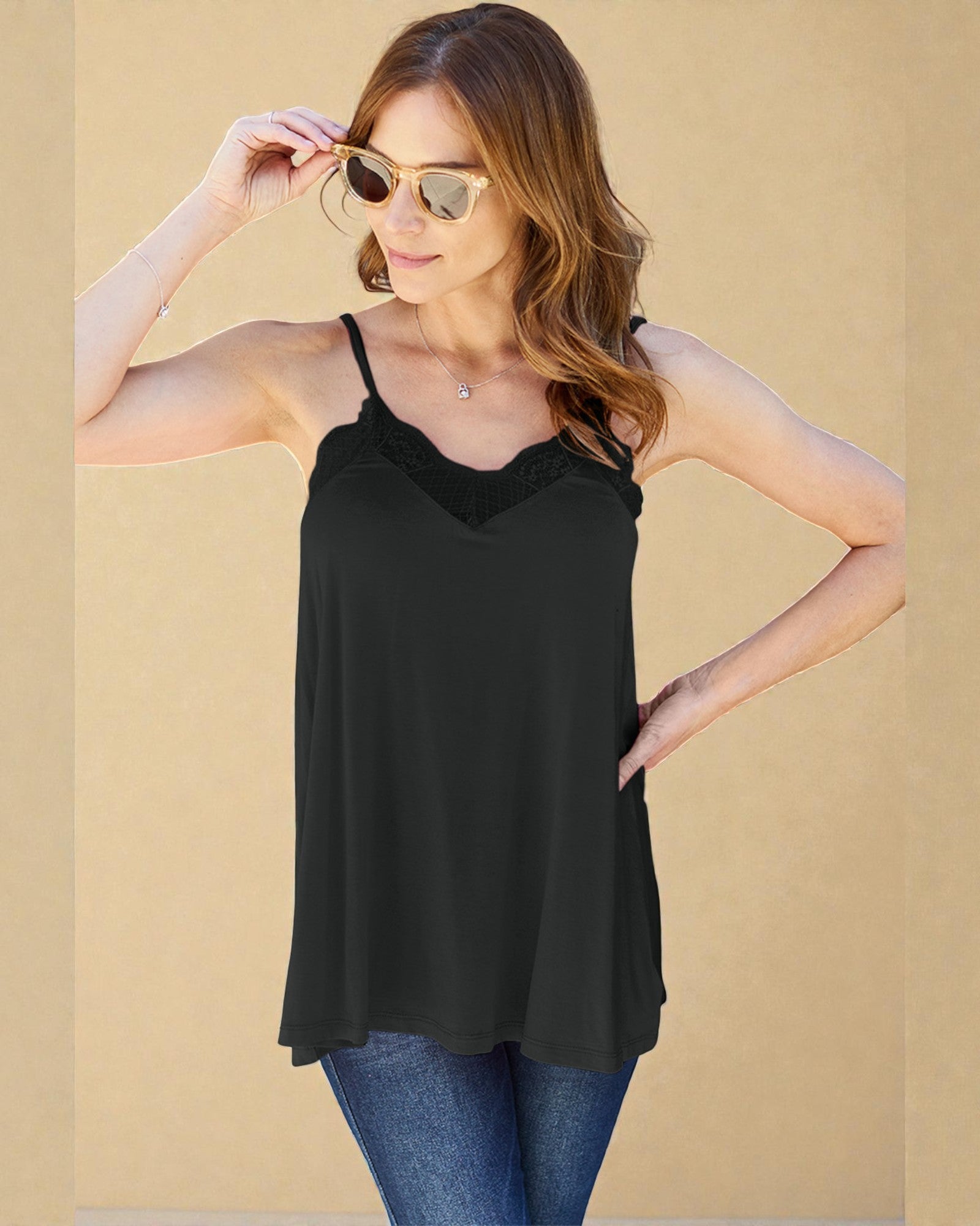 Camisola con cuello en V y ribete de encaje