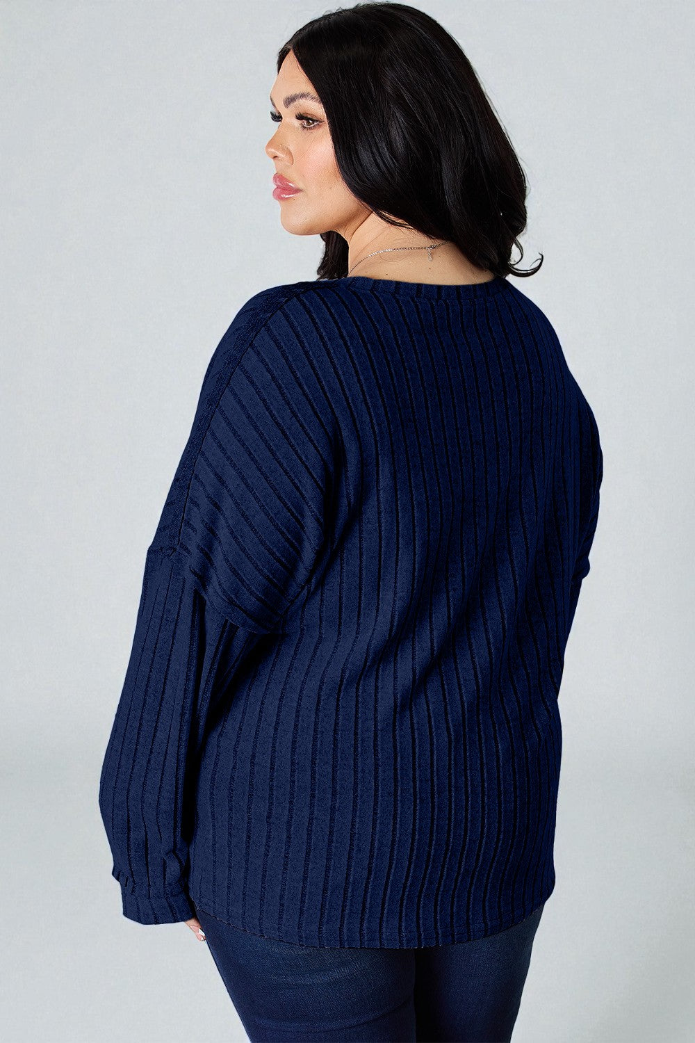 Ribbed Knit Button Henley Top