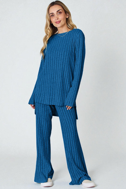 Ribbed Knit Lounge Set (Top + Pants)