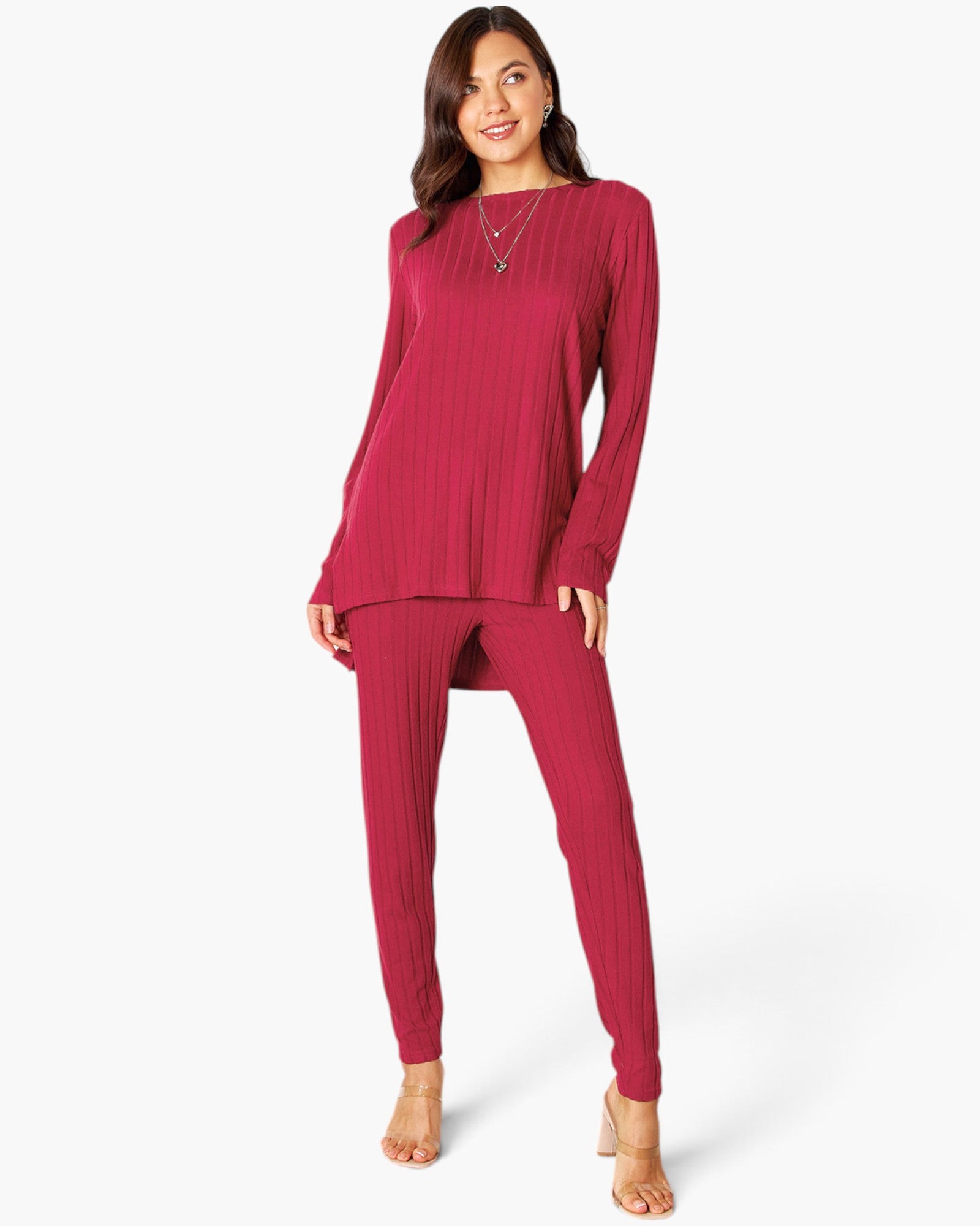 Ribbed Long-Sleeve Top & Leggings Set