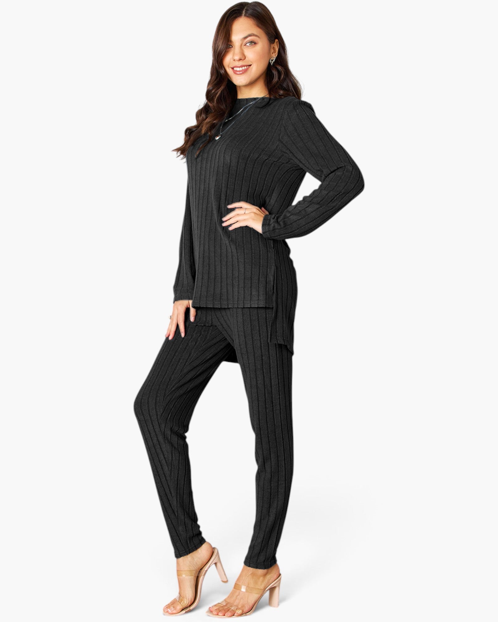 Ribbed Long-Sleeve Top & Leggings Set
