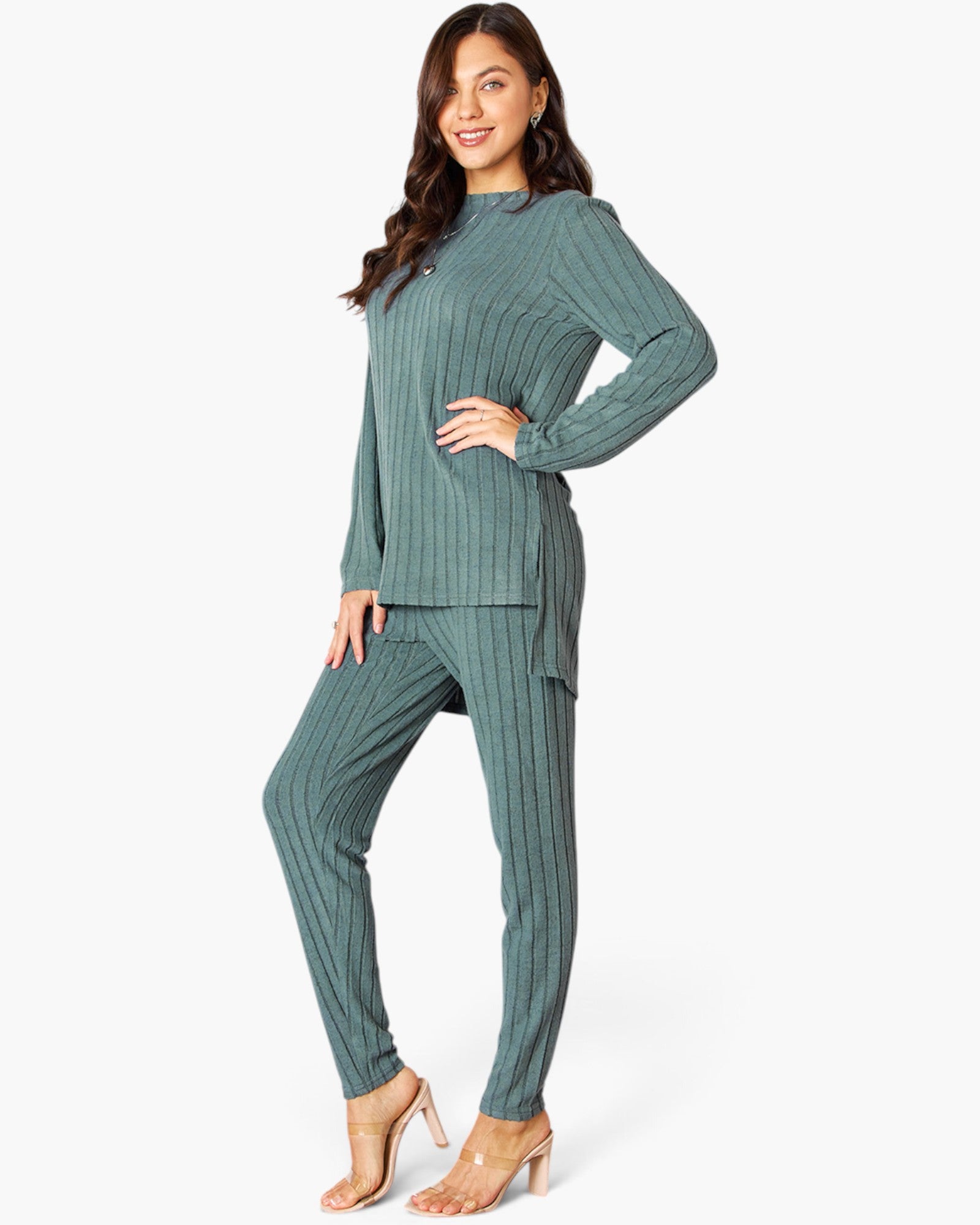 Ribbed Long-Sleeve Top & Leggings Set