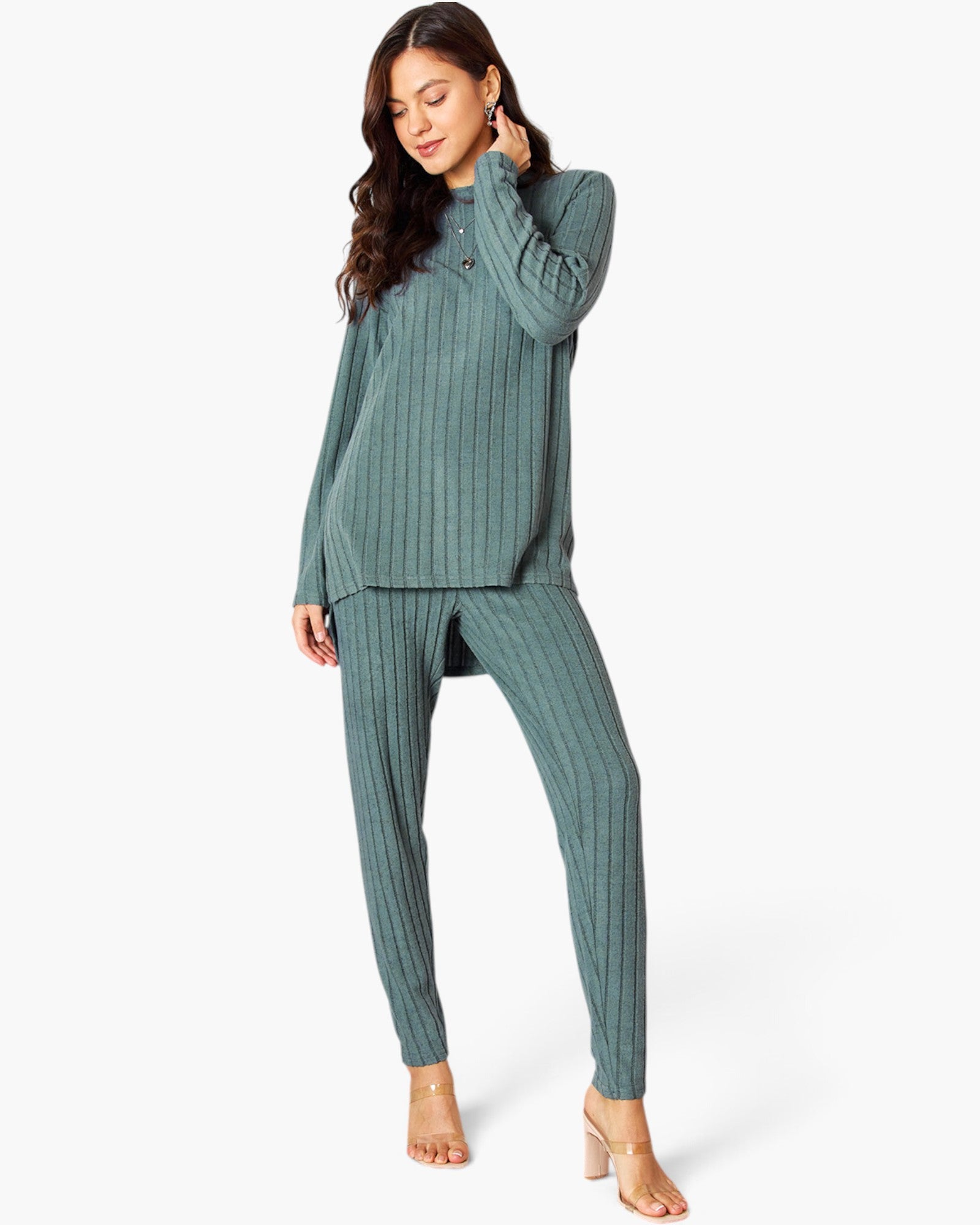Ribbed Long-Sleeve Top & Leggings Set