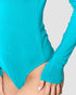 Teal swimsuit with long sleeves on a plain background
