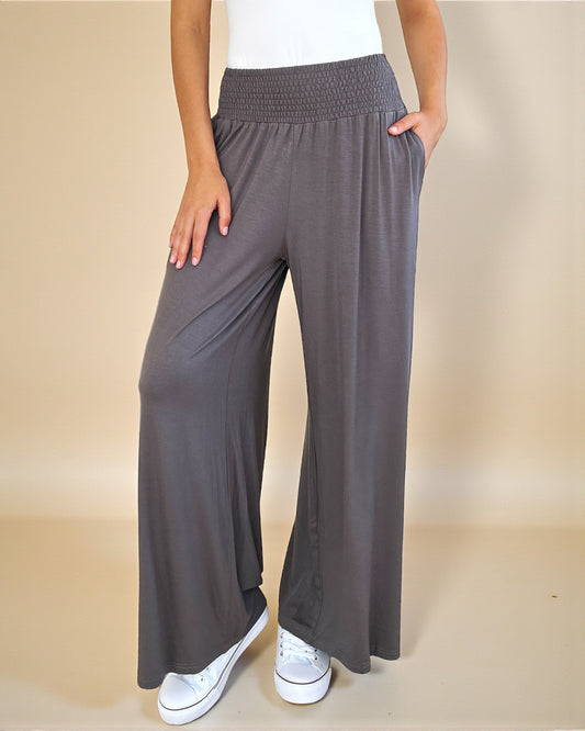Smocked Waist Wide Leg Lounge Pants