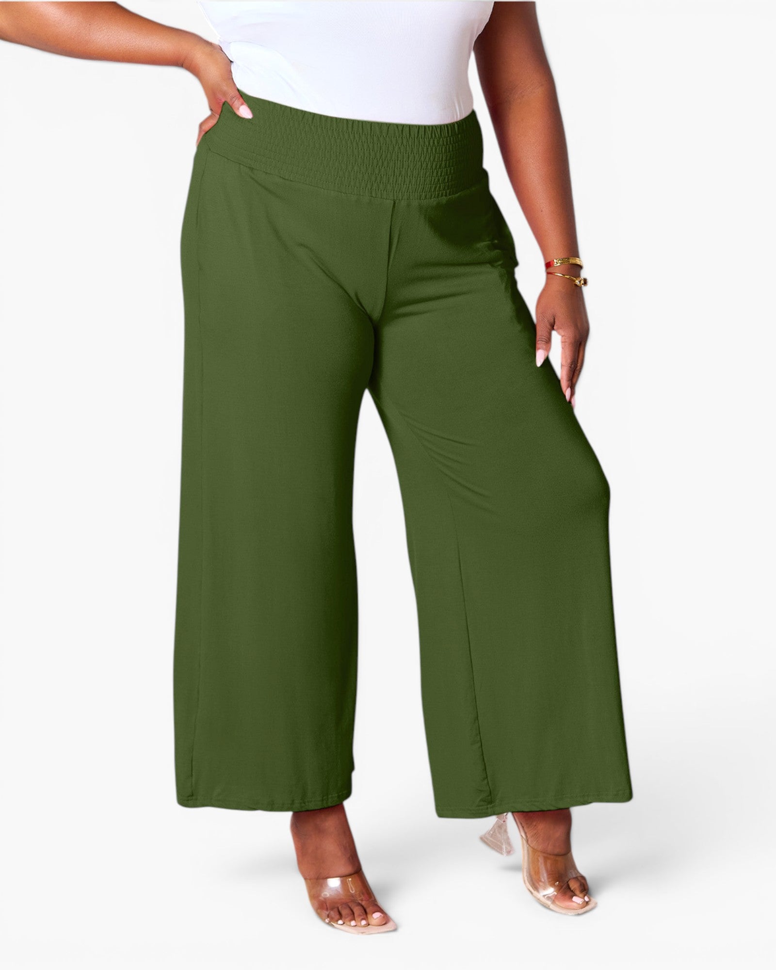Pantalon large smocké à taille large