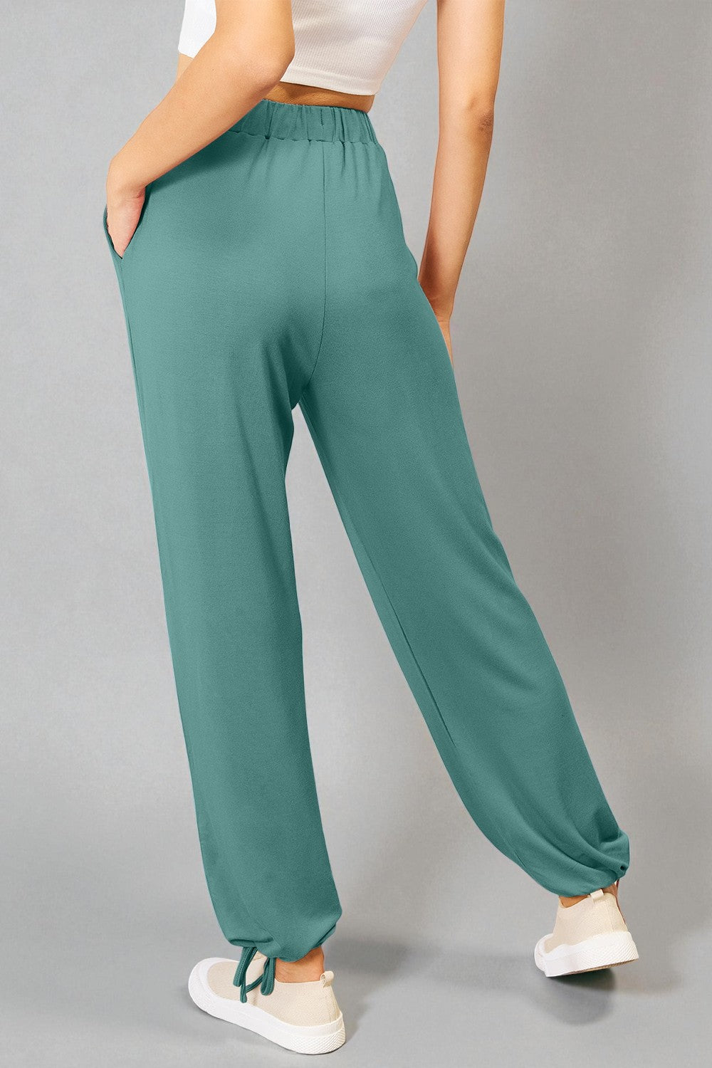 Pantalon taille cordon de serrage en rayonne douce avec poches