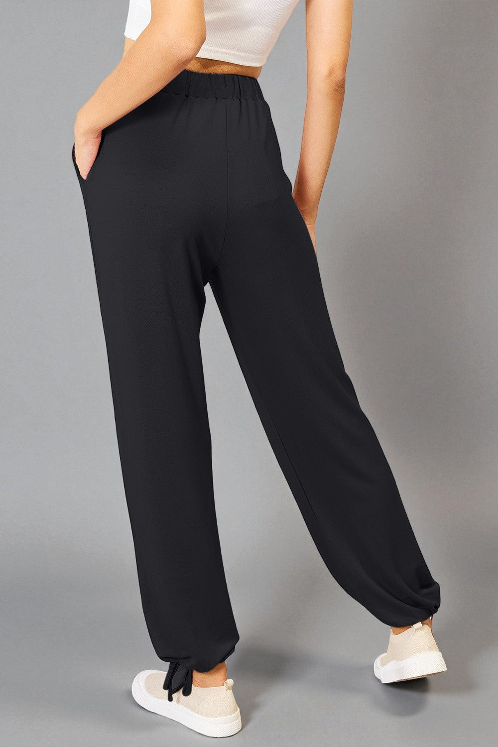 Pantalon taille cordon de serrage en rayonne douce avec poches