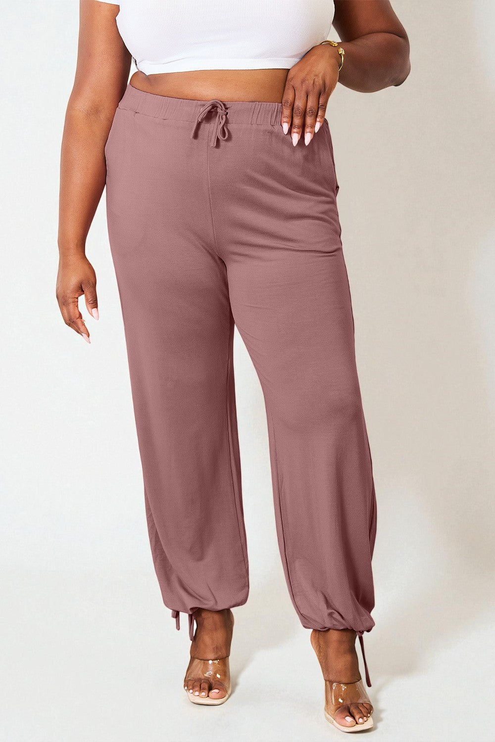 Pantalon taille cordon de serrage en rayonne douce avec poches