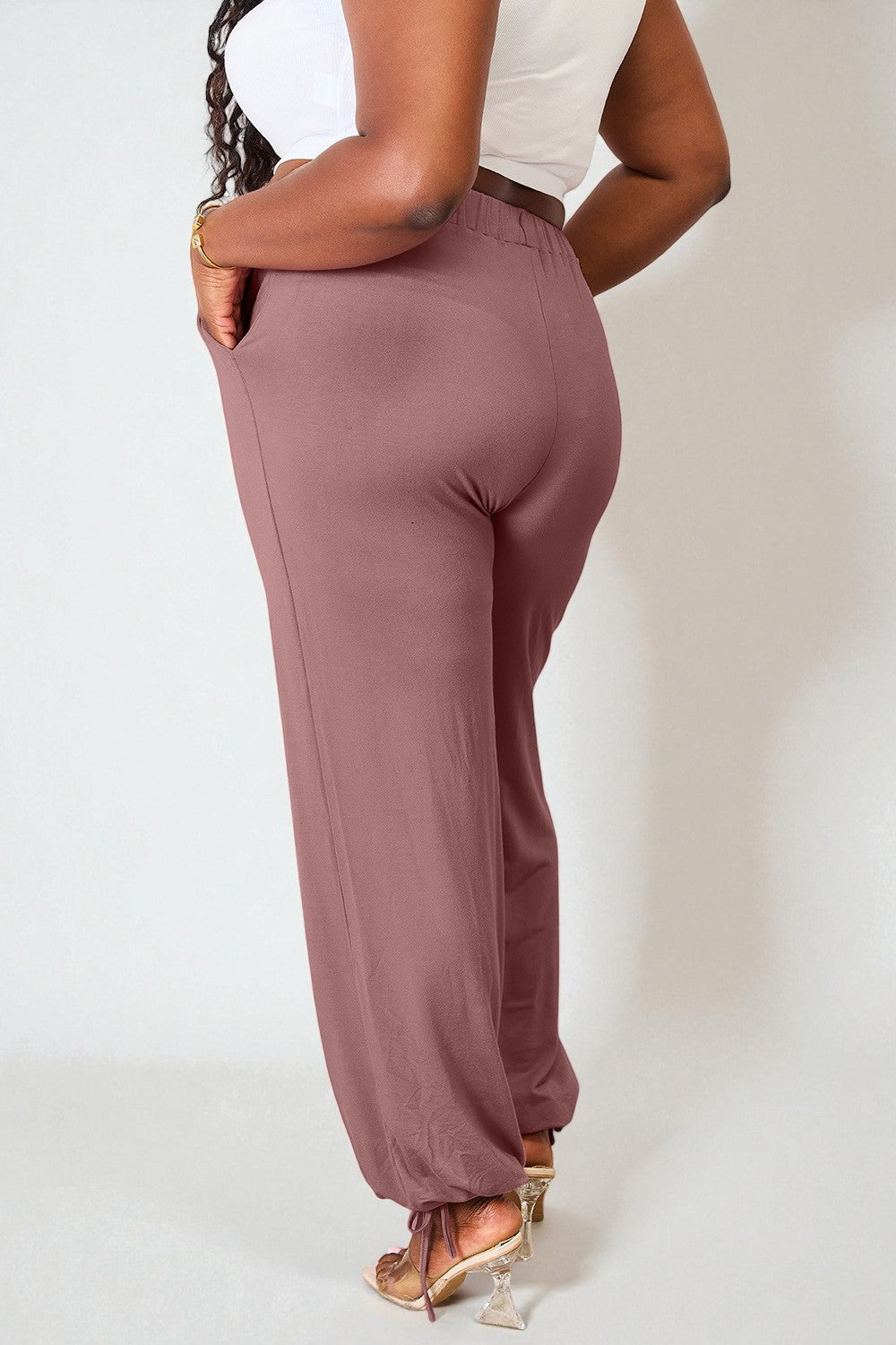 Pantalon taille cordon de serrage en rayonne douce avec poches