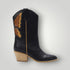Black Vegan Leather Embossed Butterfly Cowgirl Boots