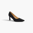 A single black pointed-toe pump with a mid-height kitten heel, shown in a side profile on a clean white background.