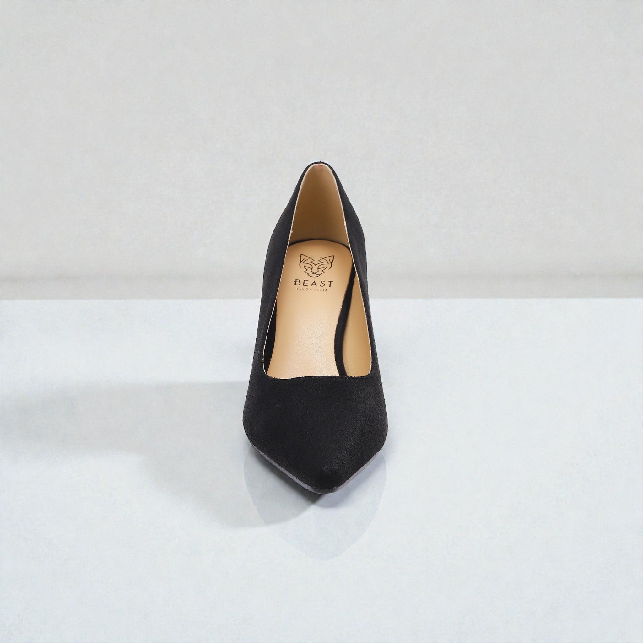 Black high-heeled shoe on a white background