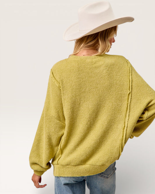 Chartreuse Waffle Knit Crewneck Sweater