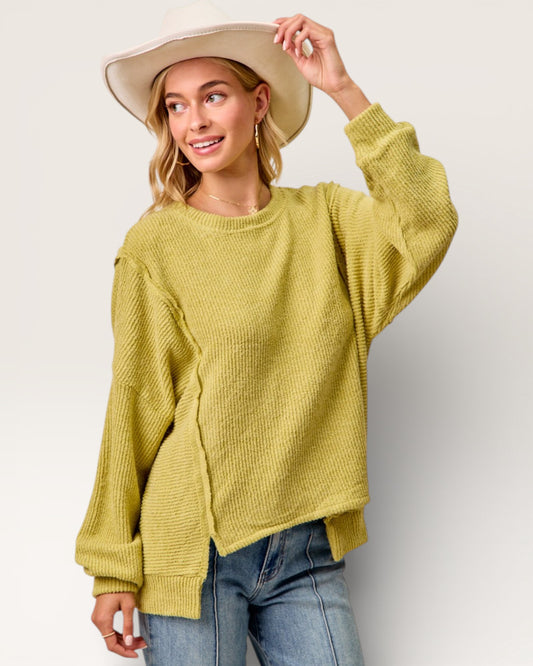 Chartreuse Waffle Knit Crewneck Sweater