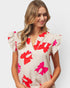 Red & Pink Bow Flutter Sleeve Top