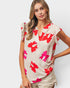 Red & Pink Bow Flutter Sleeve Top