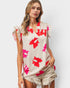 Red & Pink Bow Flutter Sleeve Top