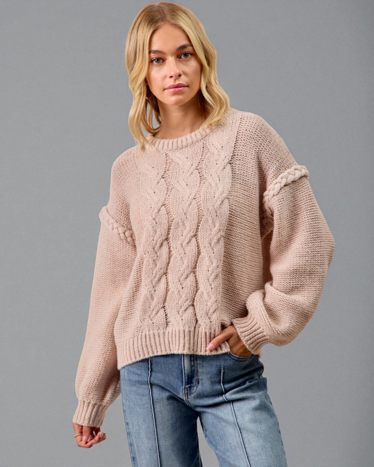 Blush Chunky Cable Knit Sweater