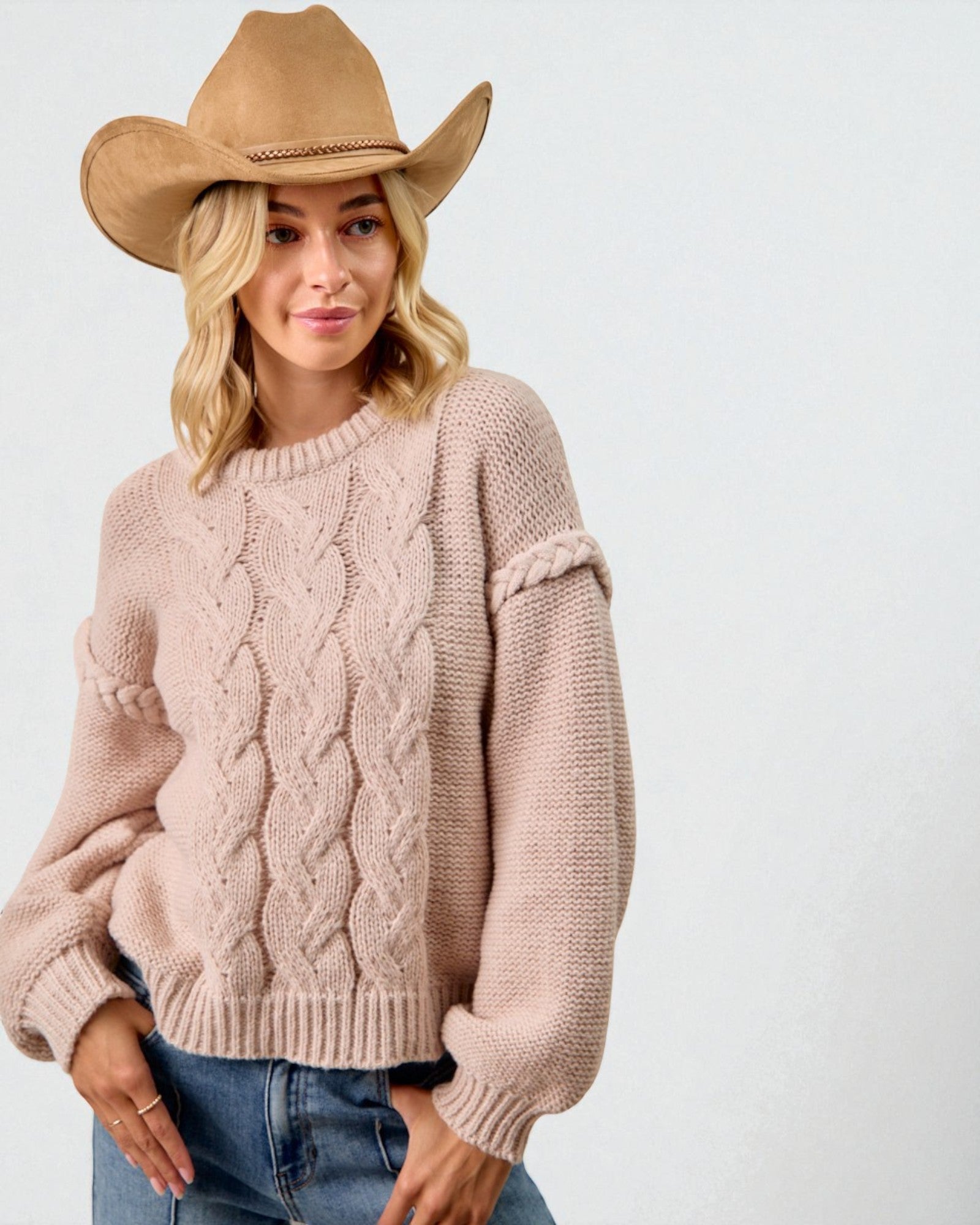 Blush Chunky Cable Knit Sweater