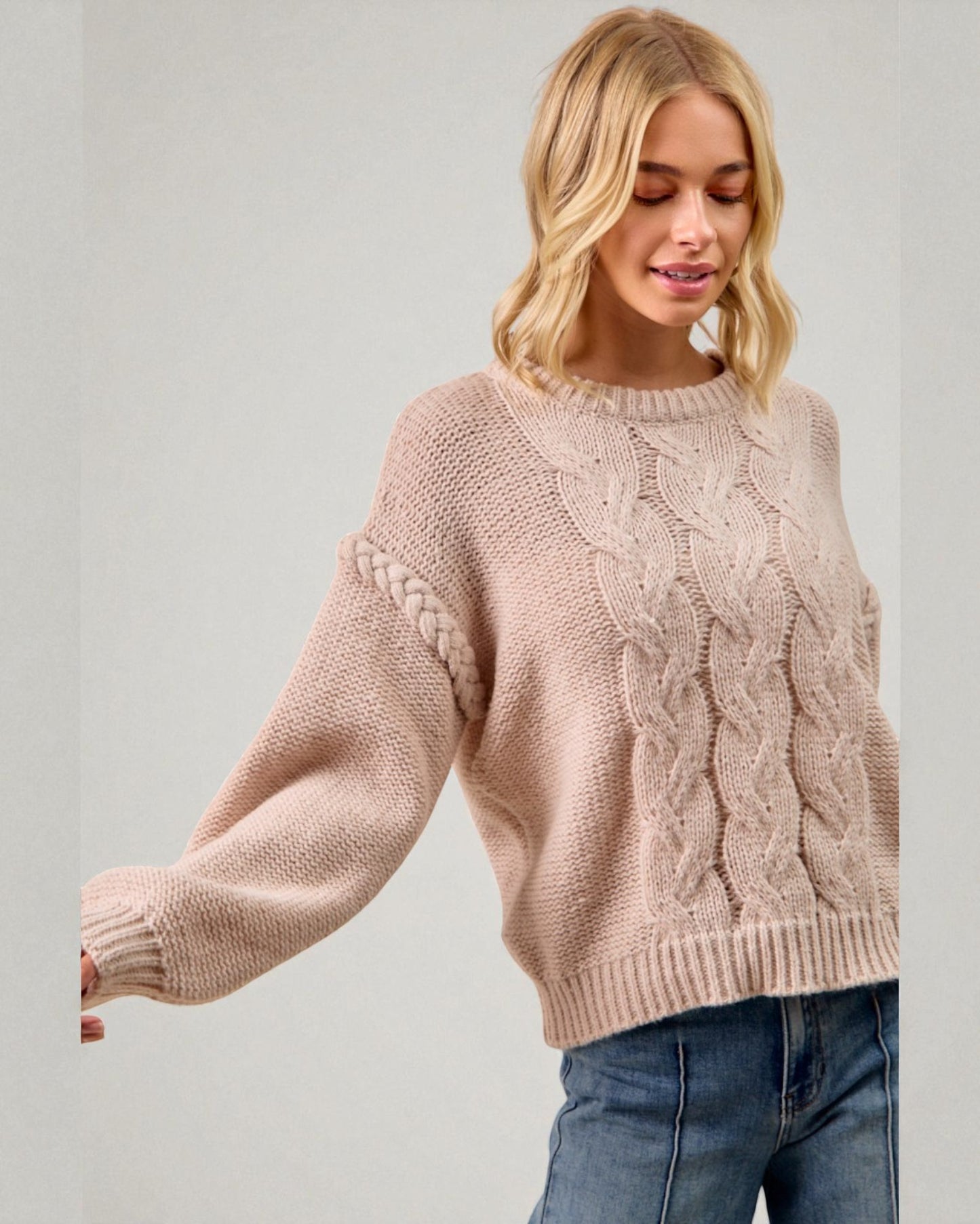 Blush Chunky Cable Knit Sweater