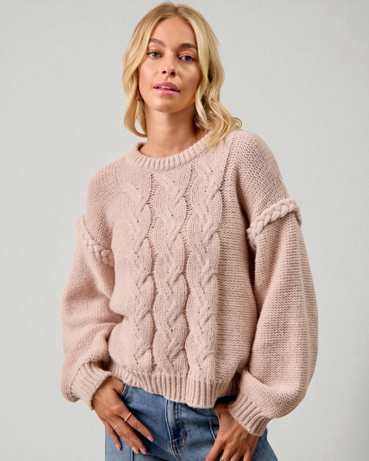 Blush Chunky Cable Knit Sweater