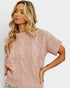 Blush Cable Knit Short Sleeve Sweater
