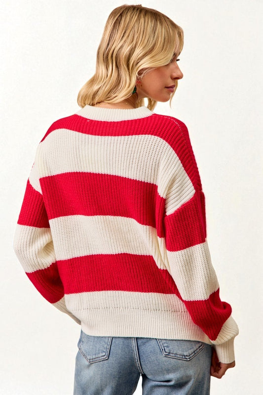 Red & Cream Merry Striped Sweater